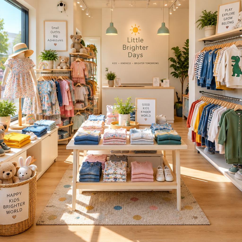 Bright children's clothing boutique interior